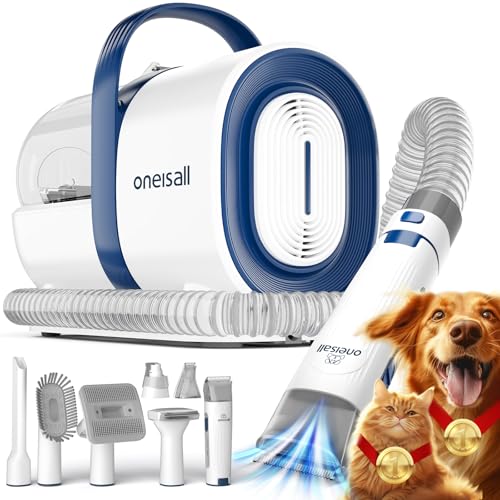 oneisall Dog Grooming Vacuum, Pet Grooming Vacuum with Clipper Nail Grinder, 1.5L Dust Cup Dog deshedding Brush with 7 Tools for Shedding Pet Hair, Home Cleaning(Blue) - Image 2