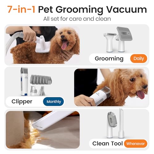 oneisall Dog Grooming Vacuum, Pet Grooming Vacuum with Clipper Nail Grinder, 1.5L Dust Cup Dog deshedding Brush with 7 Tools for Shedding Pet Hair, Home Cleaning(Blue) - Image 3