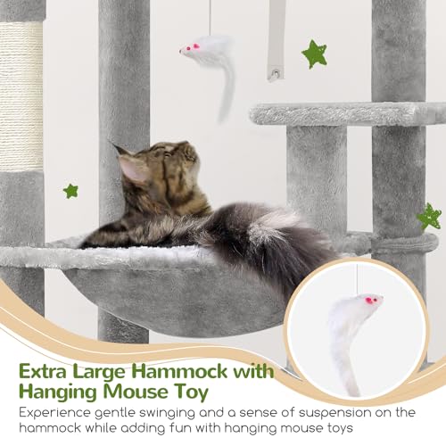 Globlazer Heavy Duty Cat Tree, 70 inch Sturdy Cat Tree for Indoor Cats Extra Large Cat Tower with Scratching Post, Hammock, Cat Condo for Adult Cats Kittens, F70 Pro, Light Grey - Image 4