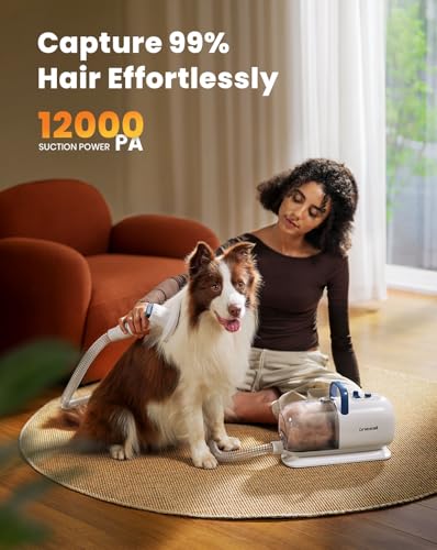 oneisall Dog Vacuum & Dryer for Shedding Grooming, 8 in 1 Dog Grooming Kit with Metal Blade Pet Clippers, Adjustable Speed and Temperature Control Blower - Image 7