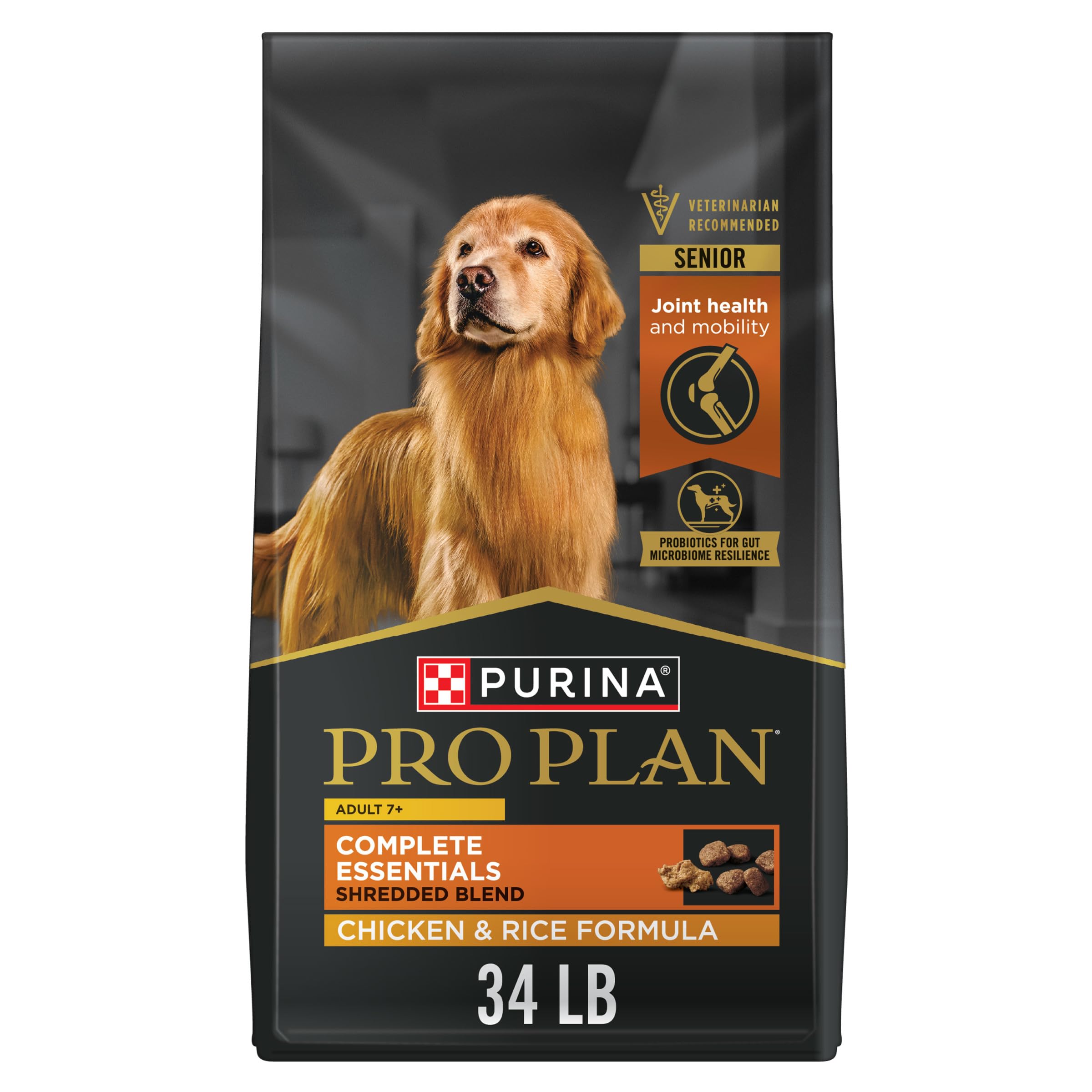 Purina Pro Plan Senior Dog Food With Probiotics for Dogs, Shredded Blend Chicken & Rice Formula - 34 lb. Bag - Image 1