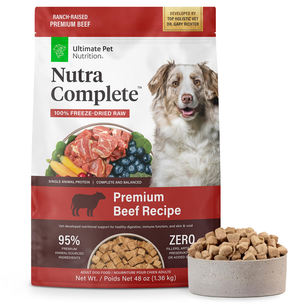 ULTIMATE PET NUTRITION Nutra Complete Freeze Dried Raw Dog Food, Veterinarian Formulated with Antioxidants, Prebiotics & Amino Acids (3 Pound, Beef) - Image 1