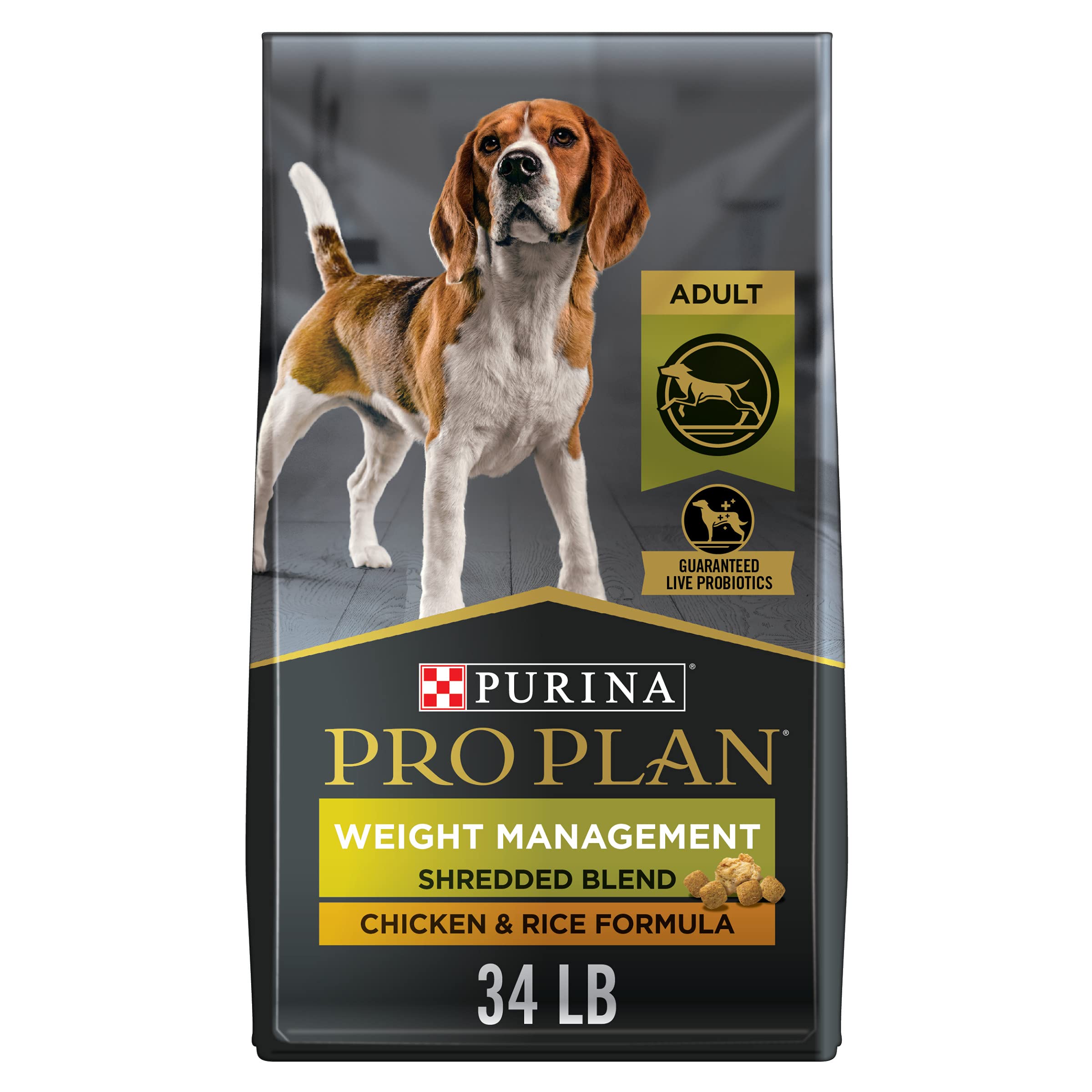 Purina Pro Plan Weight Management Dog Food Dry, Shredded Blend Chicken and Rice Formula - 34 lb. Bag - Image 1