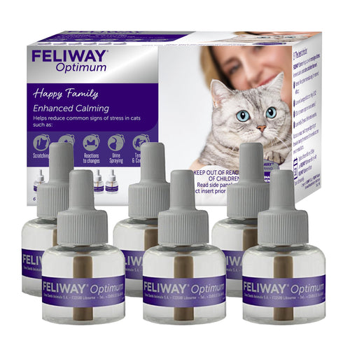 FELIWAY Optimum 6 x 30 Day Cat Calming Refills for Pheromone Diffuser, 6 x 48ml Value Pack - Helps Reduce Common Signs of Stress in Cats & Kittens, Enhanced Calming - Image 1